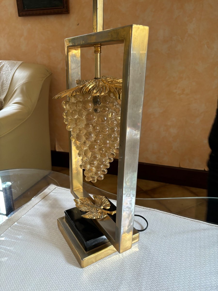 Large Vintage Brass Lamp And Bunch Of Grapes 1970-photo-1