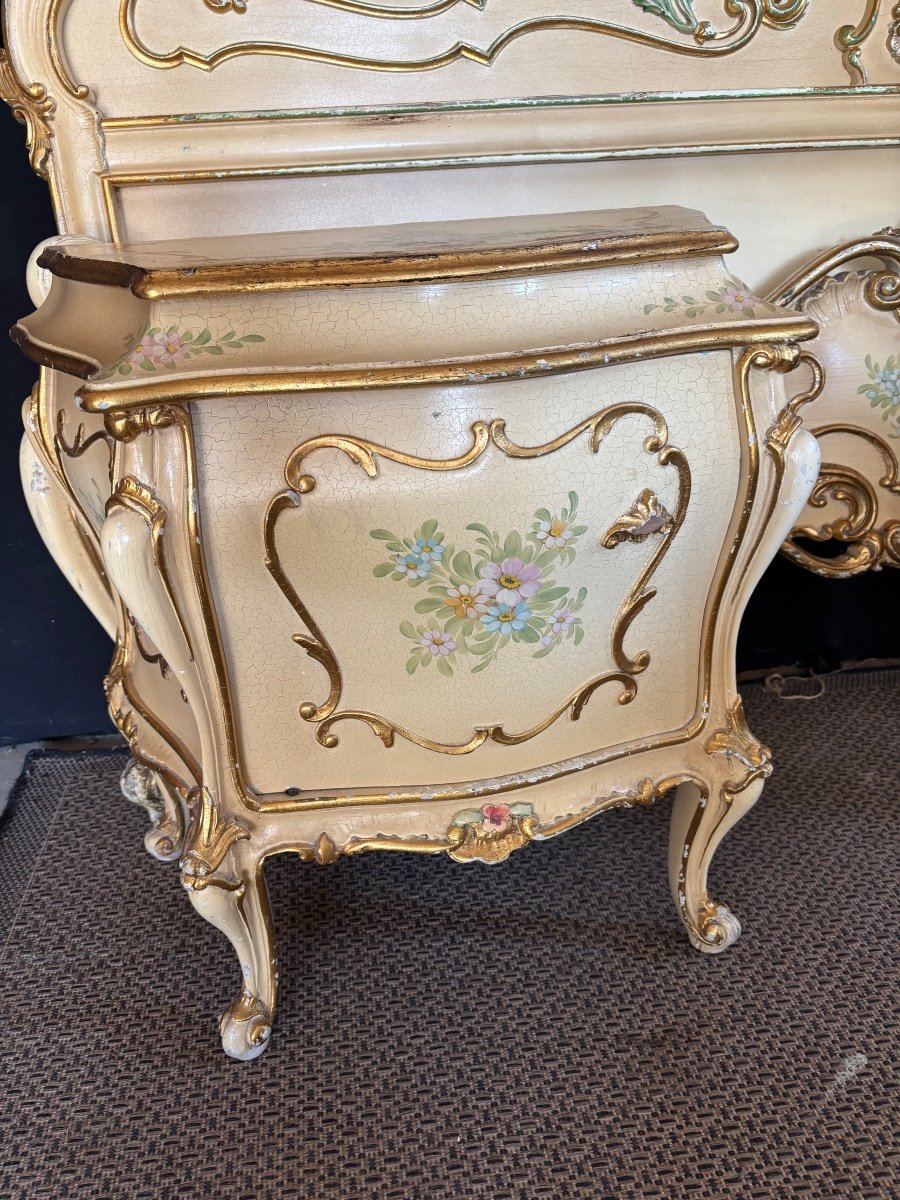 Important Venetian Bed + Bedside Tables Louis XV Baroque Style -photo-2