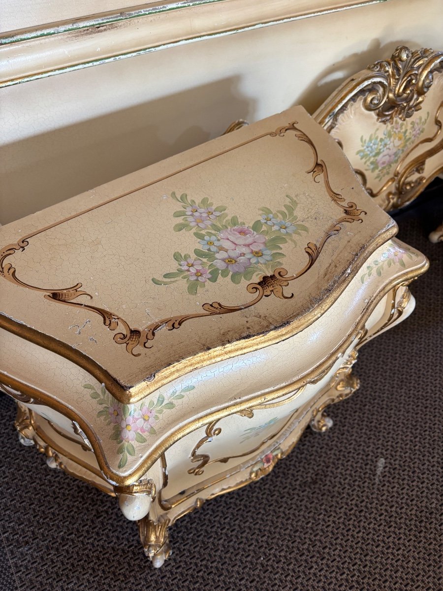 Important Venetian Bed + Bedside Tables Louis XV Baroque Style -photo-3