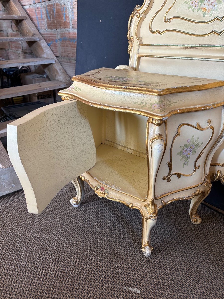 Important Venetian Bed + Bedside Tables Louis XV Baroque Style -photo-4