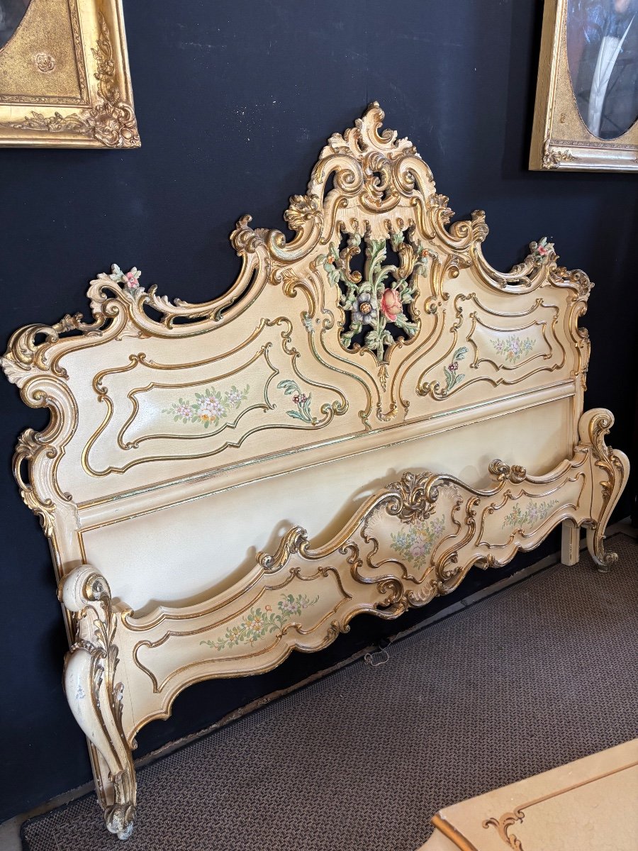 Important Venetian Bed + Bedside Tables Louis XV Baroque Style -photo-1