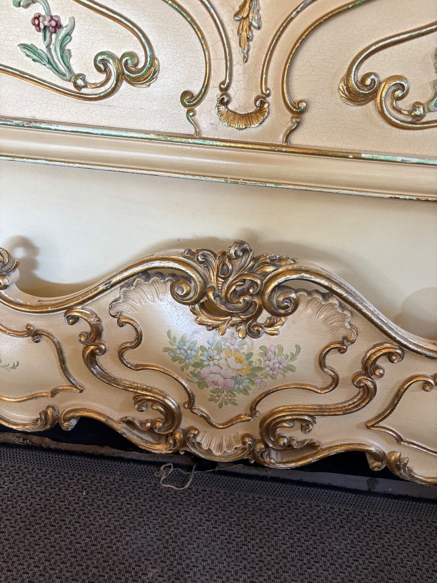 Important Venetian Bed + Bedside Tables Louis XV Baroque Style -photo-4