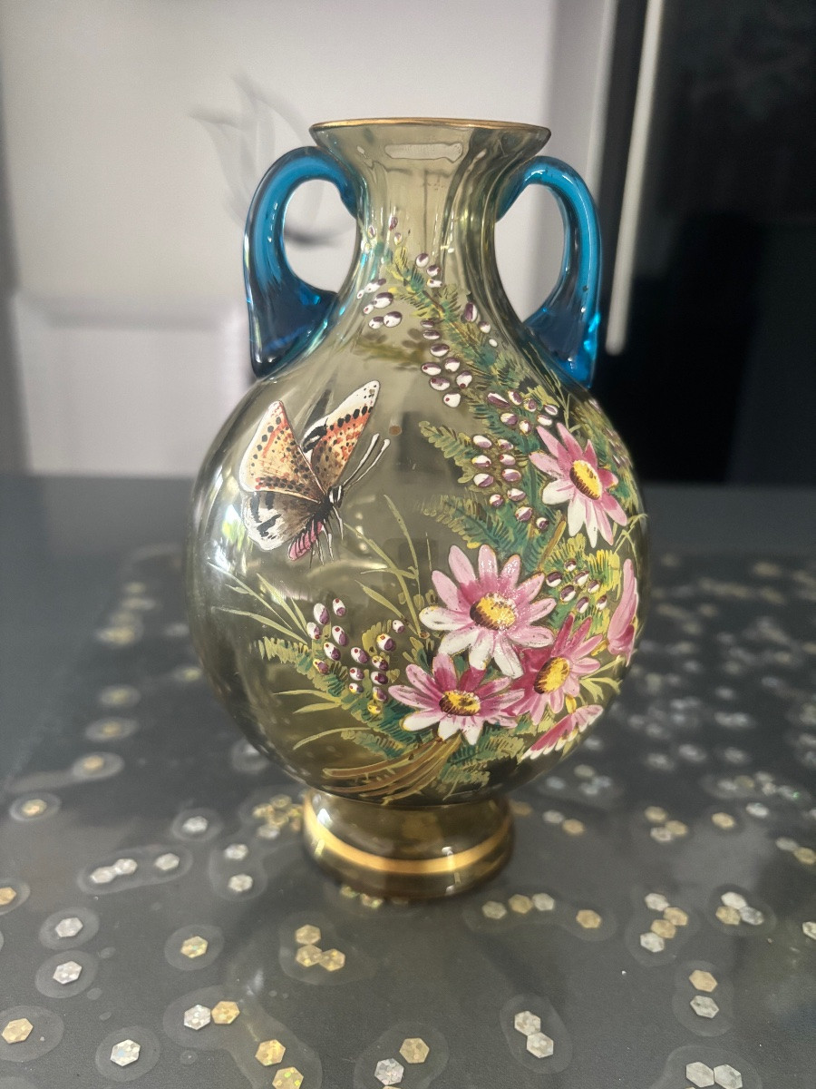 Paire de vases verre émaillé-photo-2