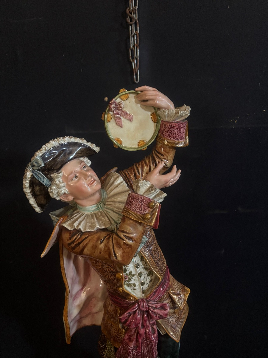 Large Polychrome Porcelain Subject “the Musician”-photo-2