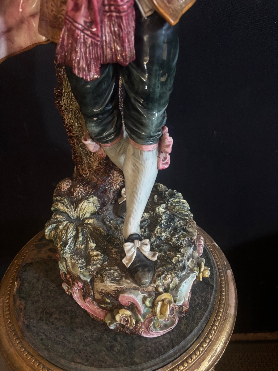 Large Polychrome Porcelain Subject “the Musician”-photo-4