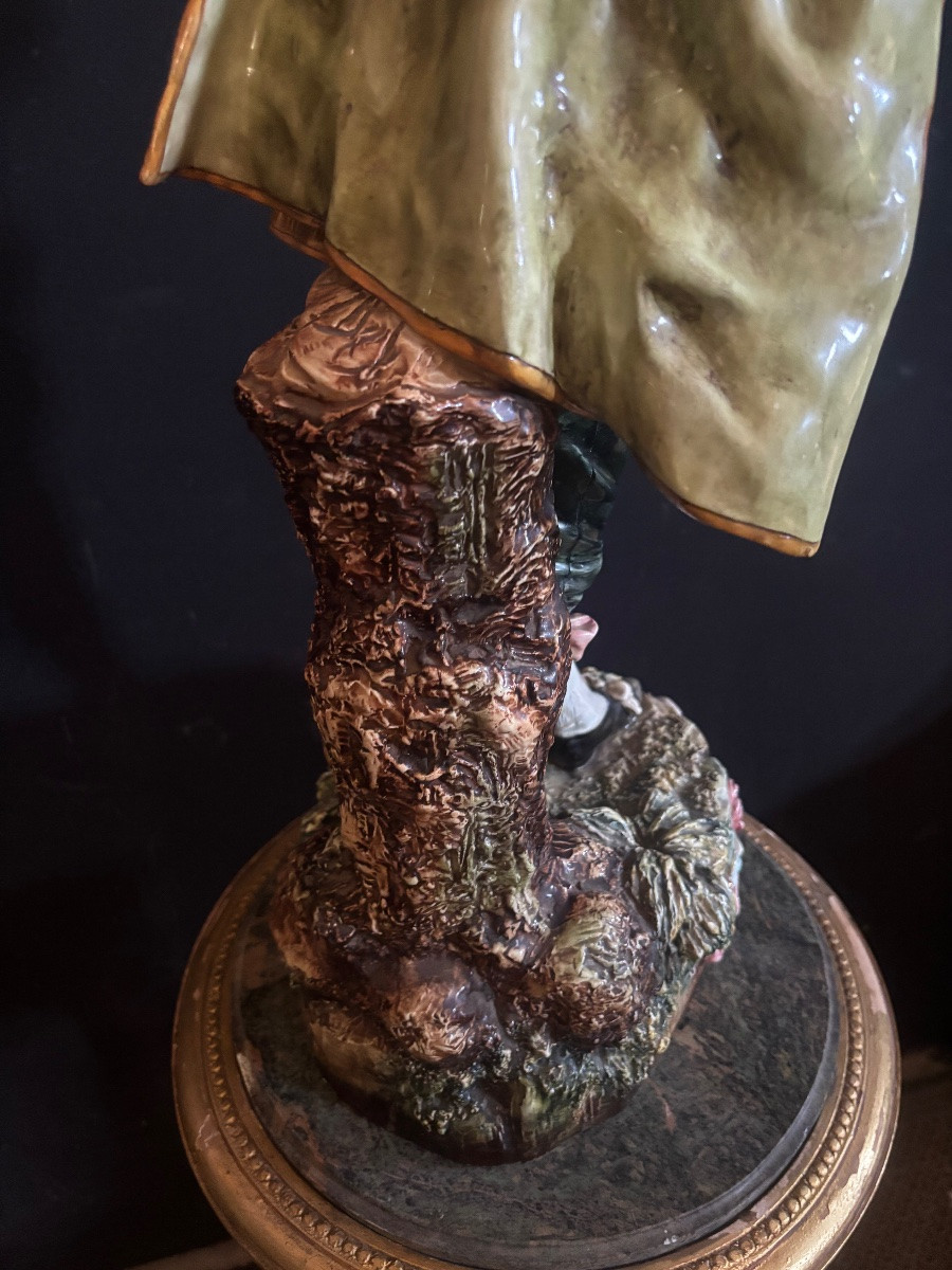 Large Polychrome Porcelain Subject “the Musician”-photo-3