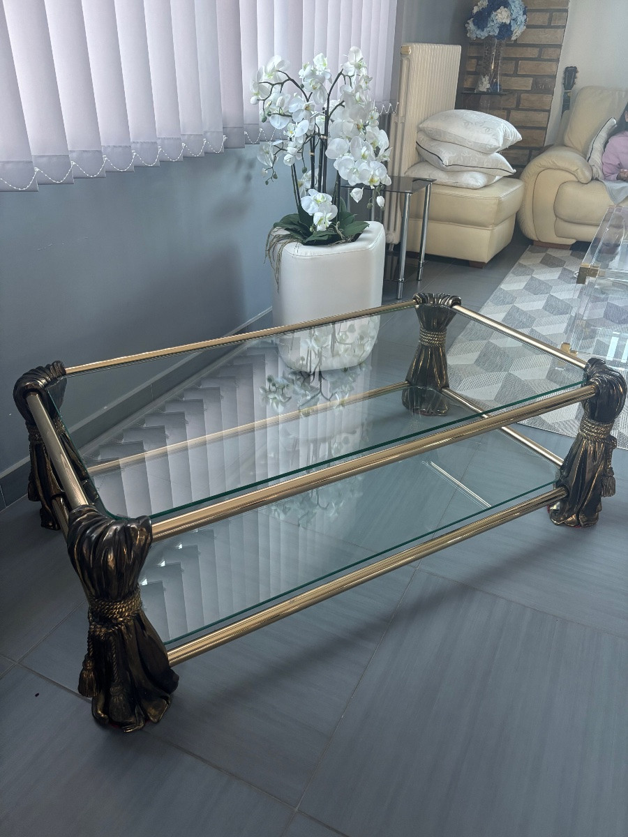 Table basse bronze et laiton année 70-photo-3