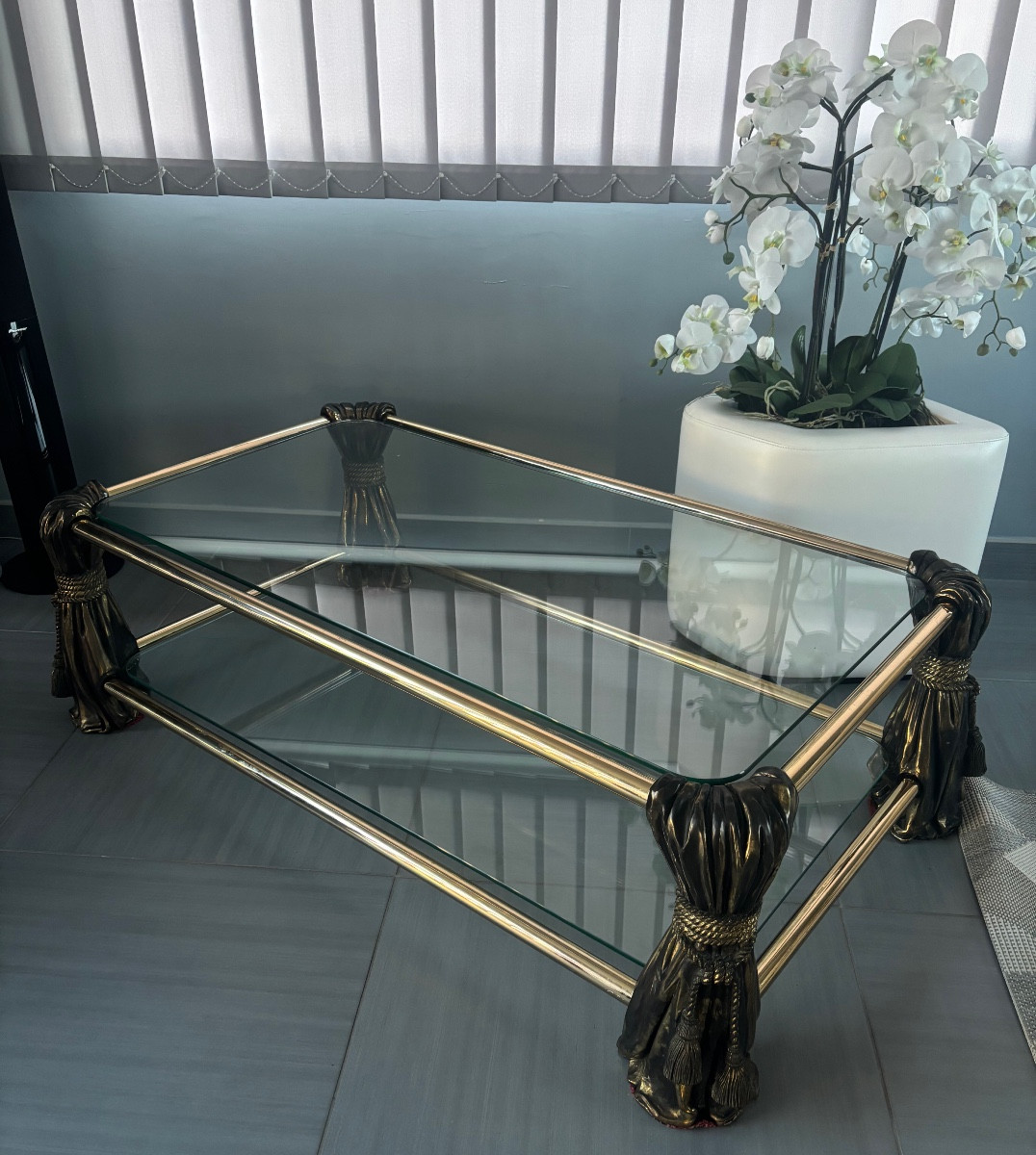 Table basse bronze et laiton année 70