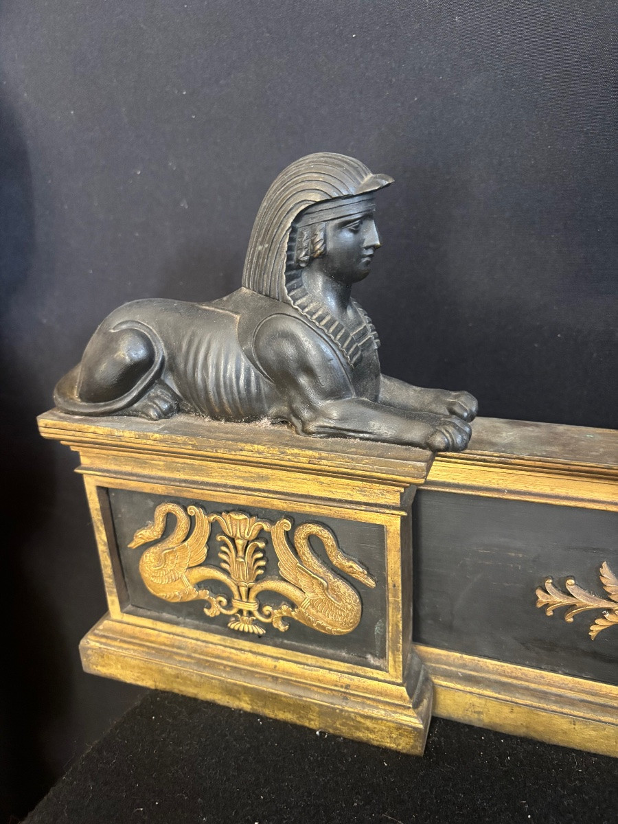Bronze Fireplace Bar With Sphinxes, Empire Period -photo-2