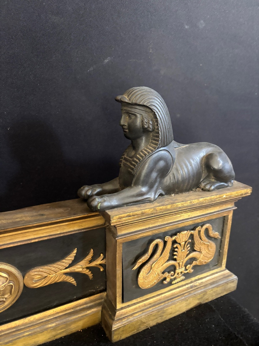 Bronze Fireplace Bar With Sphinxes, Empire Period -photo-1