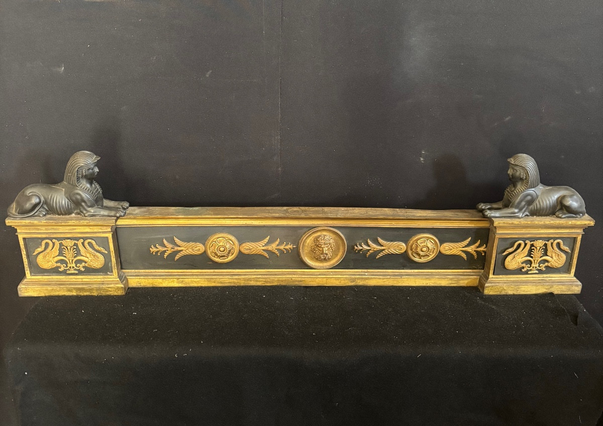 Bronze Fireplace Bar With Sphinxes, Empire Period 