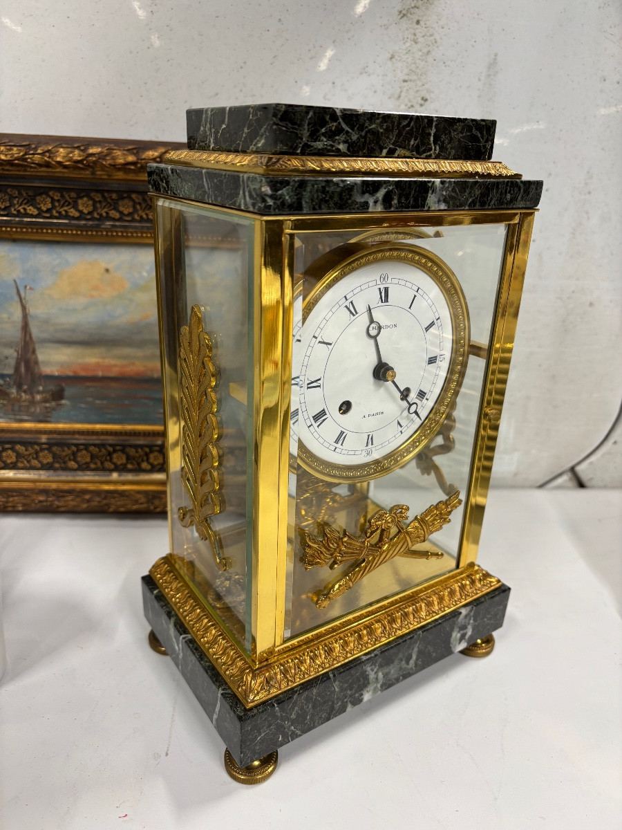 Bronze And Marble Cage Clock