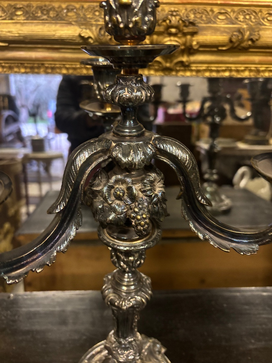 Paire de candélabres bronze argenté -photo-2