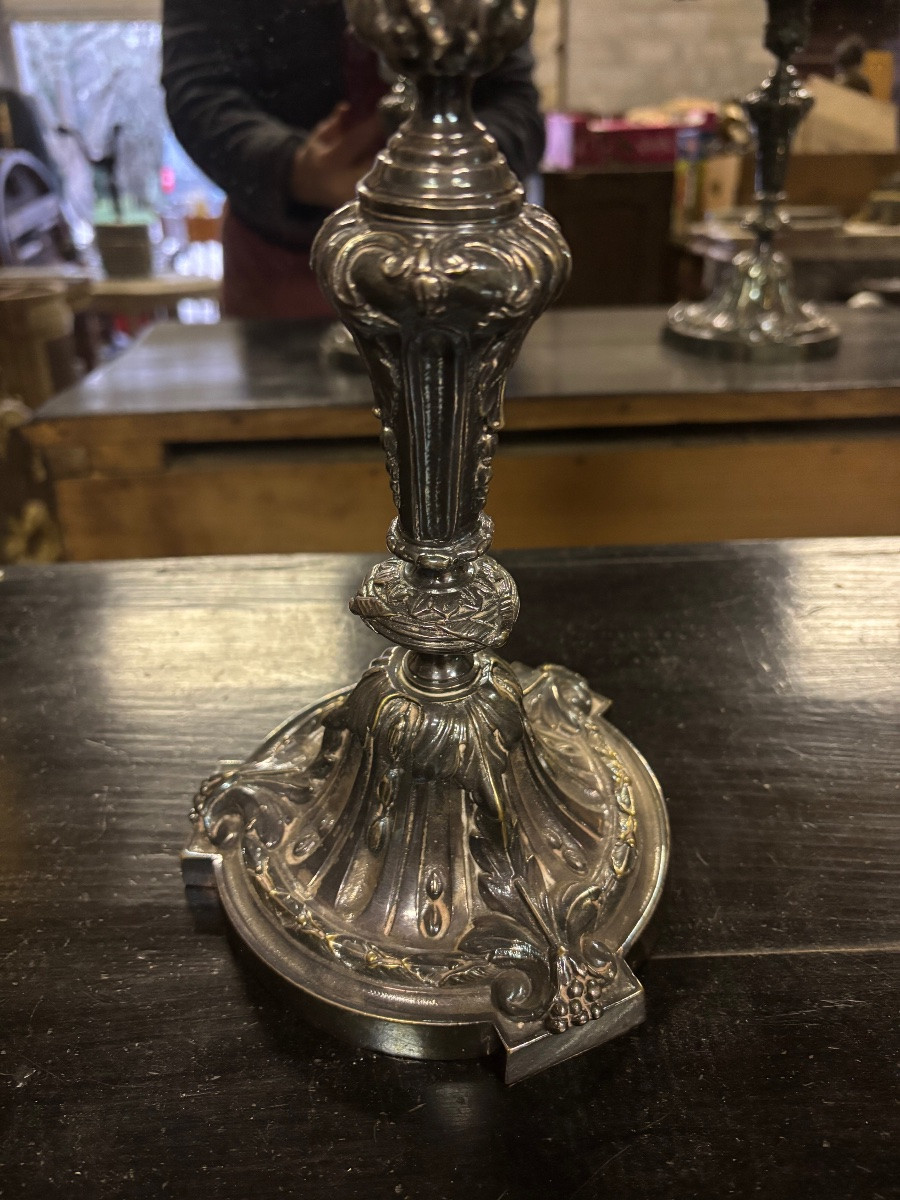 Paire de candélabres bronze argenté -photo-4