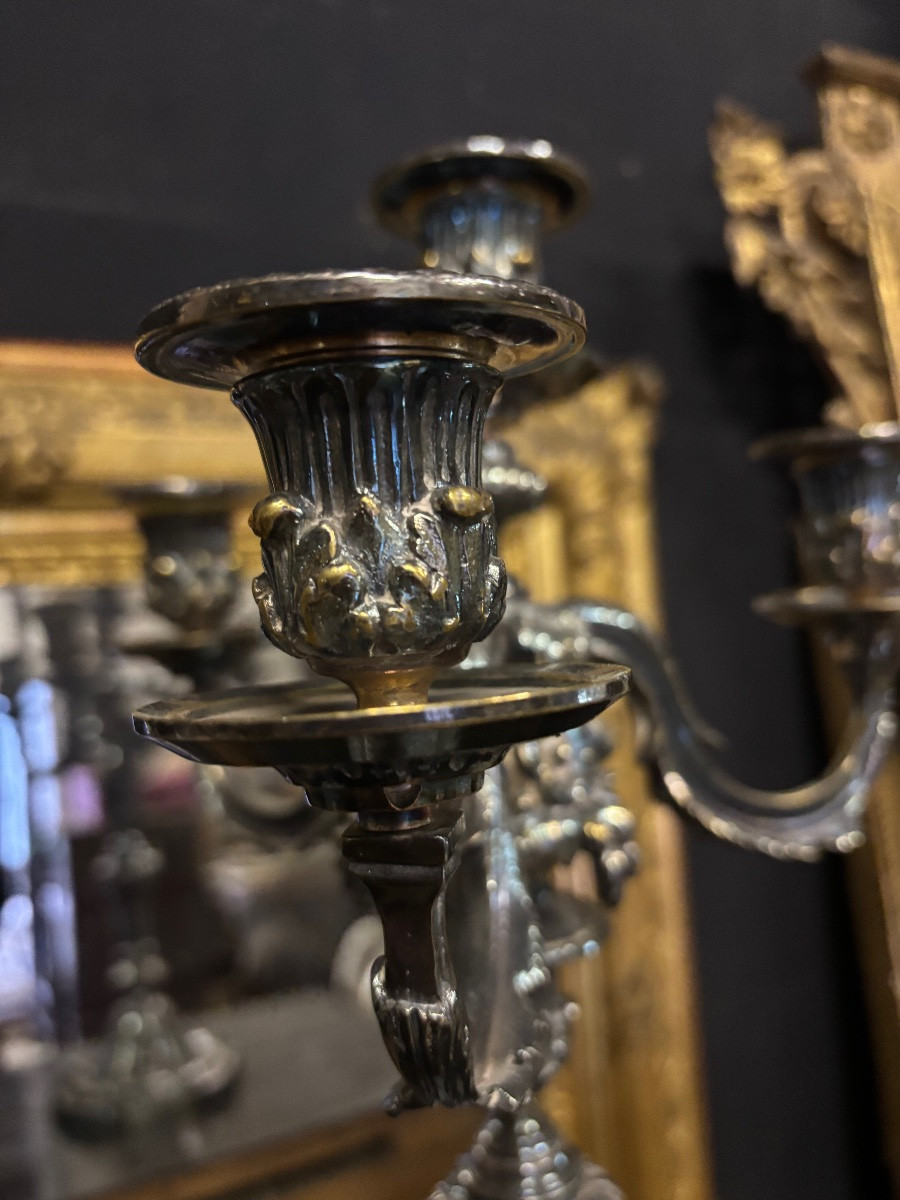 Paire de candélabres bronze argenté -photo-1