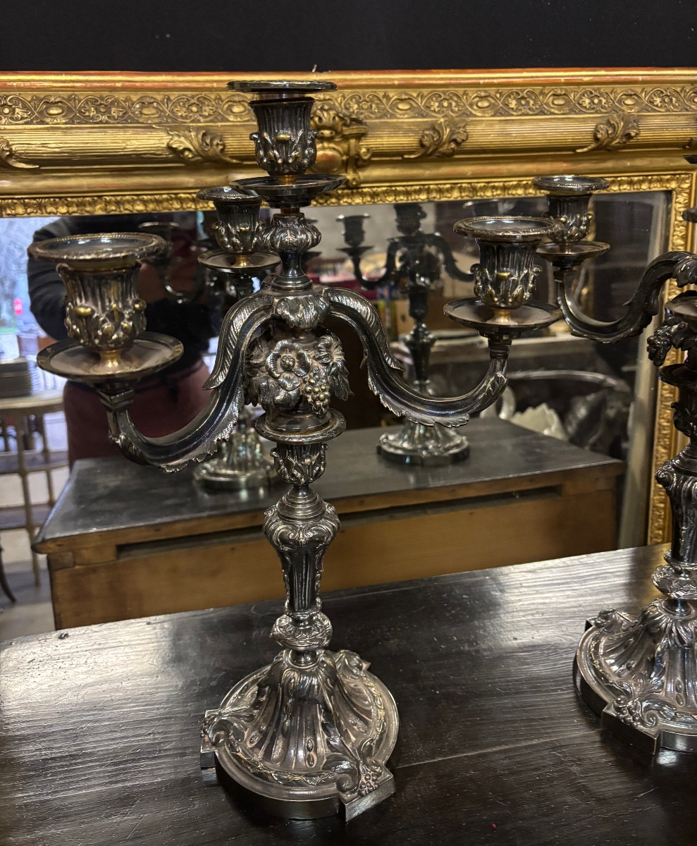 Paire de candélabres bronze argenté 