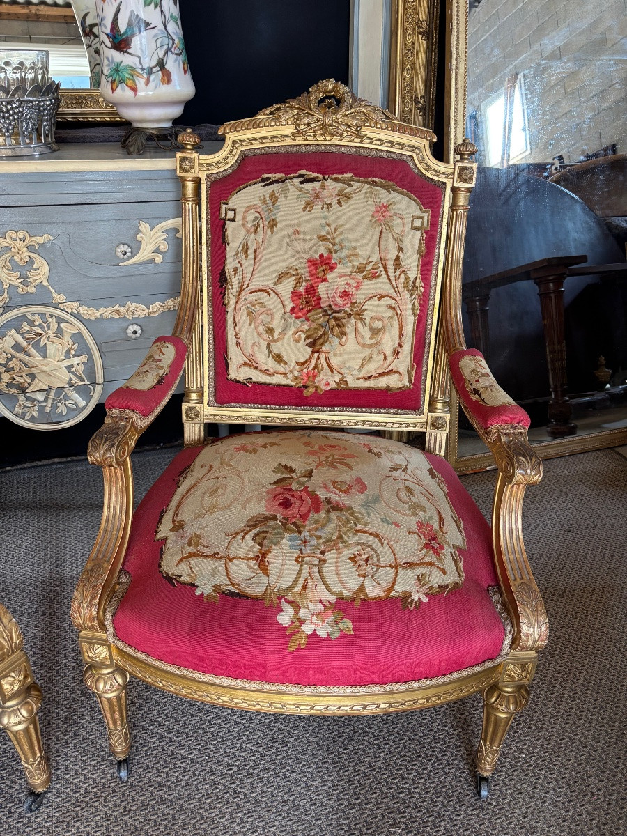 Louis XVI Style Gilded Wood Living Room, Napoleon III-photo-3