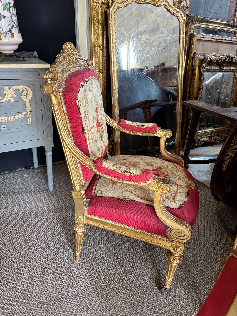 Louis XVI Style Gilded Wood Living Room, Napoleon III-photo-1