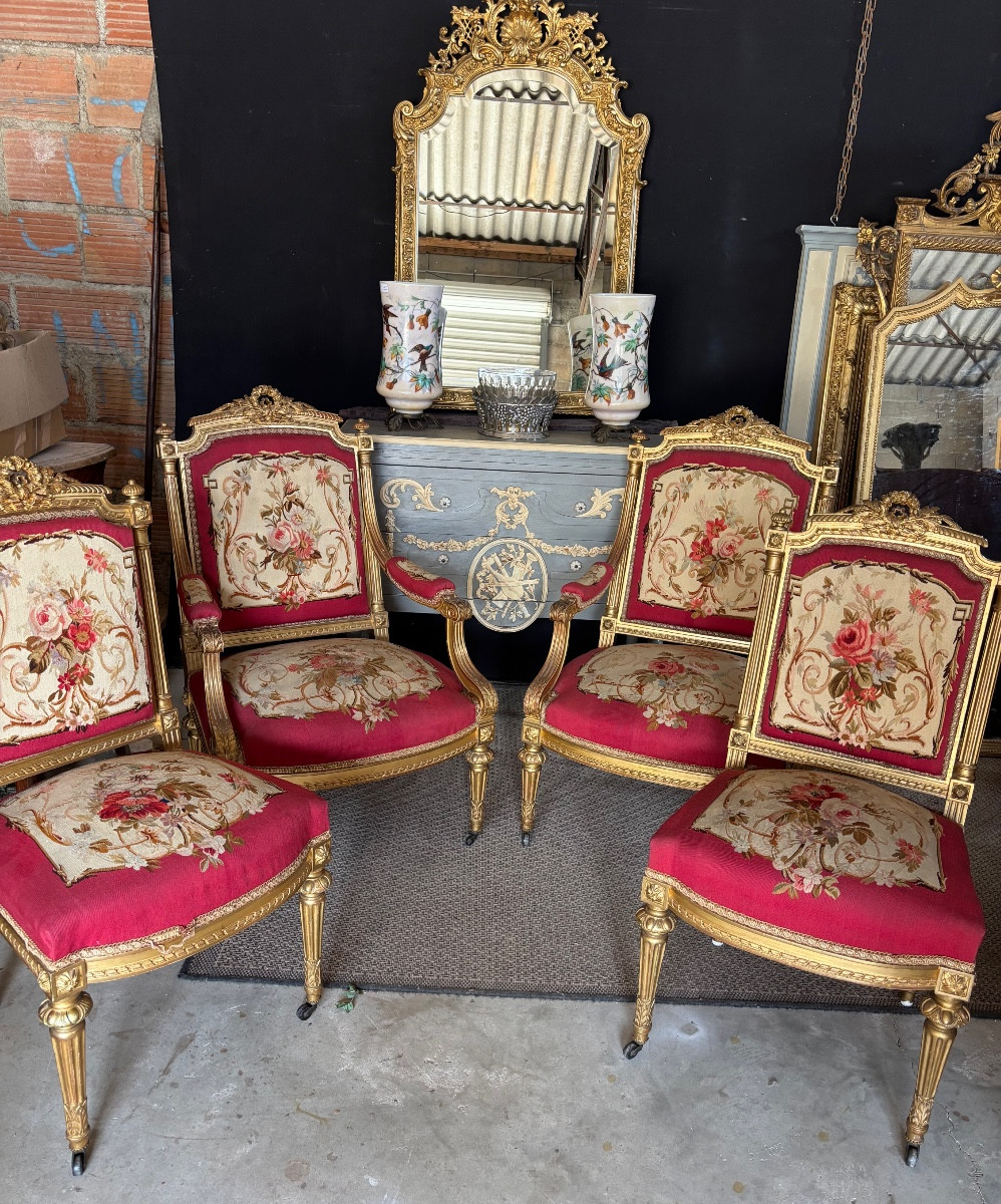 Louis XVI Style Gilded Wood Living Room, Napoleon III