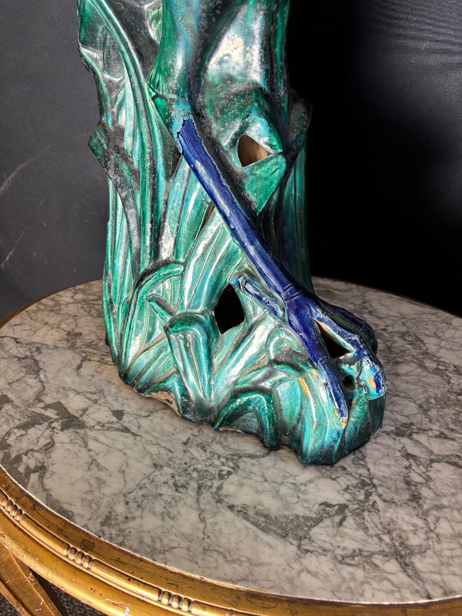 Important héron en faïence dans le goût de Massier-photo-2