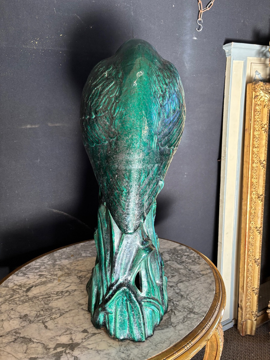 Important héron en faïence dans le goût de Massier-photo-4