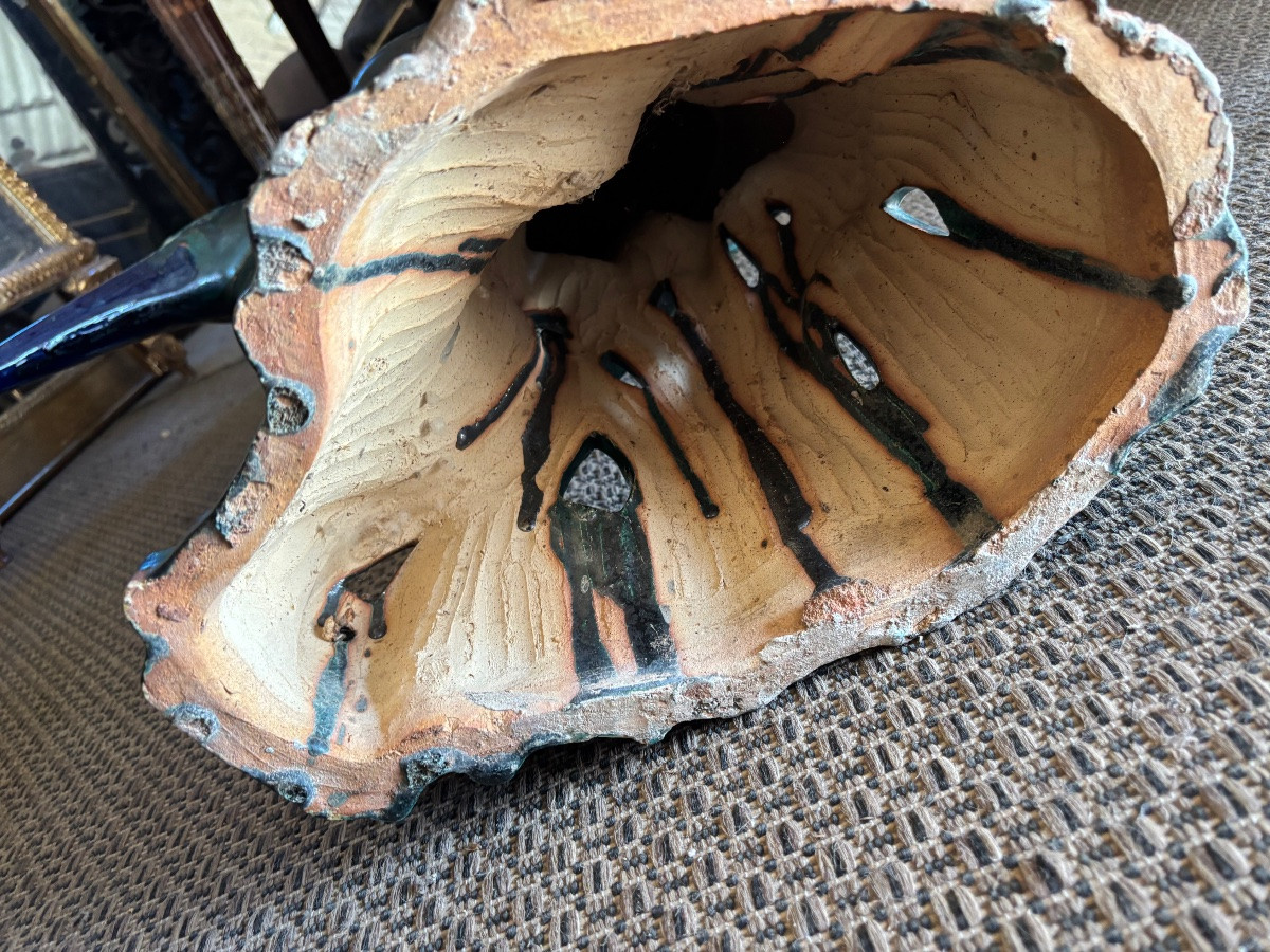 Important héron en faïence dans le goût de Massier-photo-3