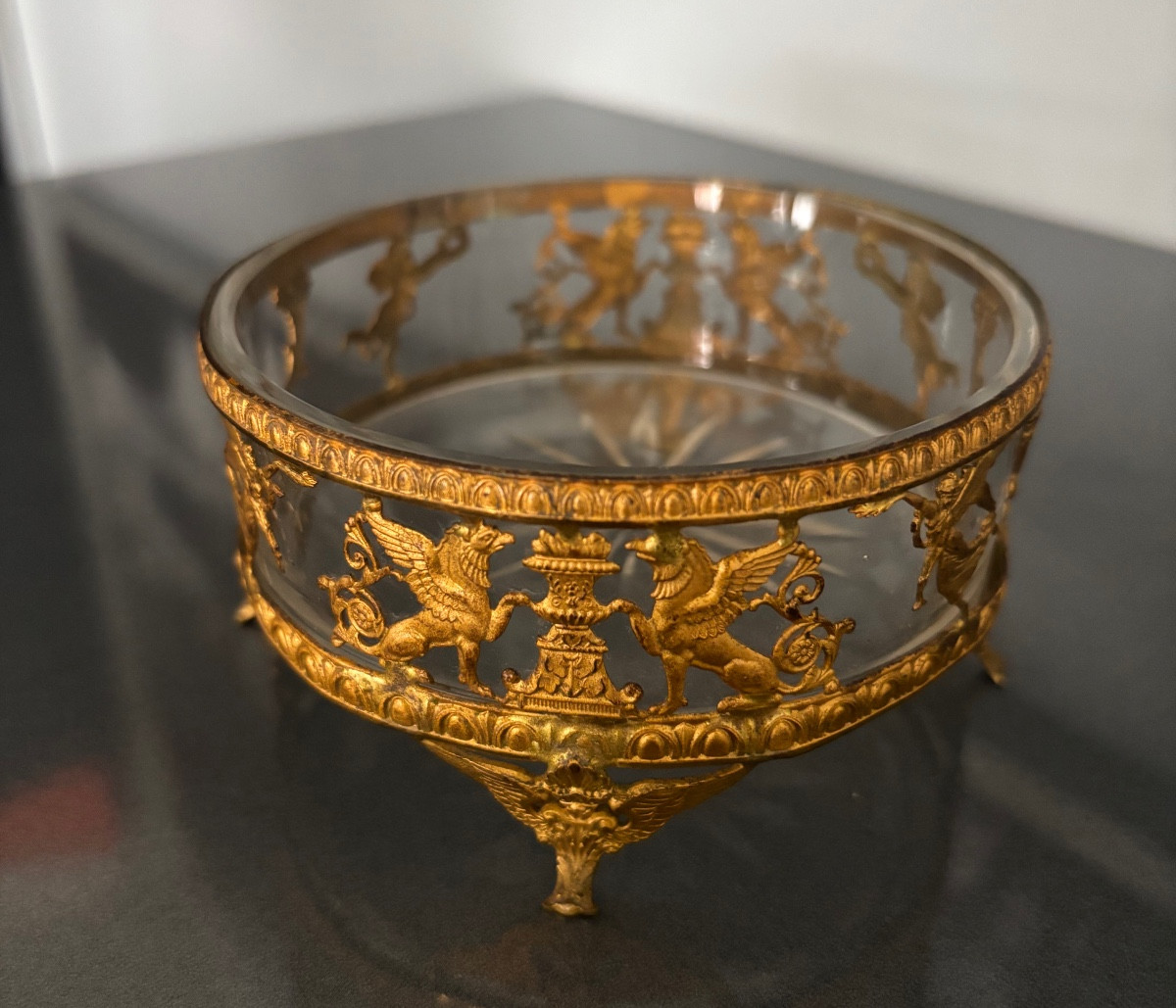Vide poche cristal métal doré Napoléon 3