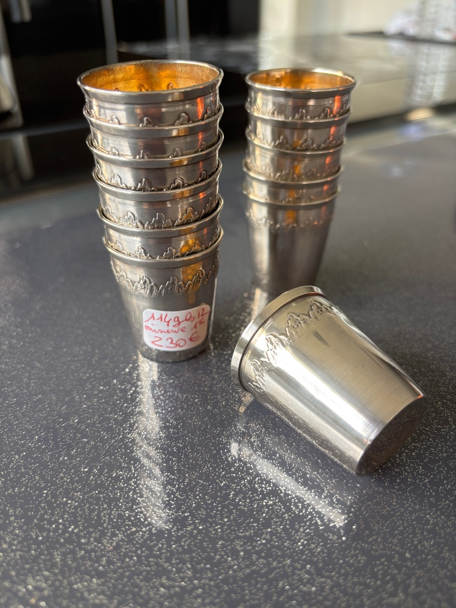 Série de 12 petits verres à liqueur argent massif -photo-2