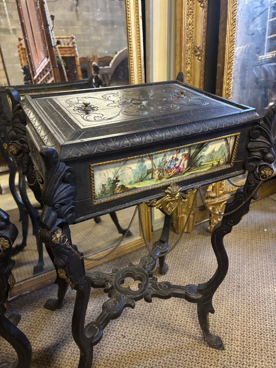 Paire de jardinières époque Napoléon 3 avec plaques en porcelaine -photo-2