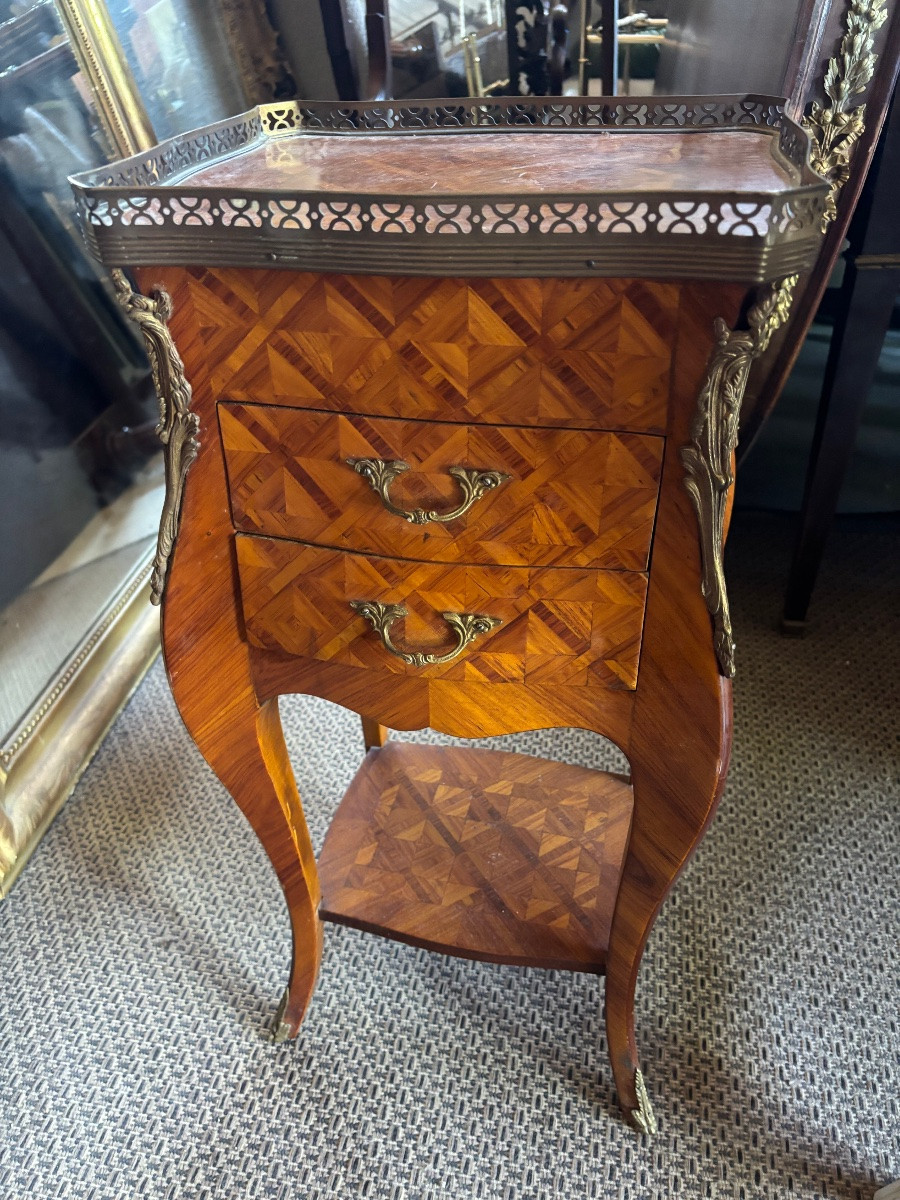 Pair Of Louis XV Style Marquetry Bedside Tables-photo-2