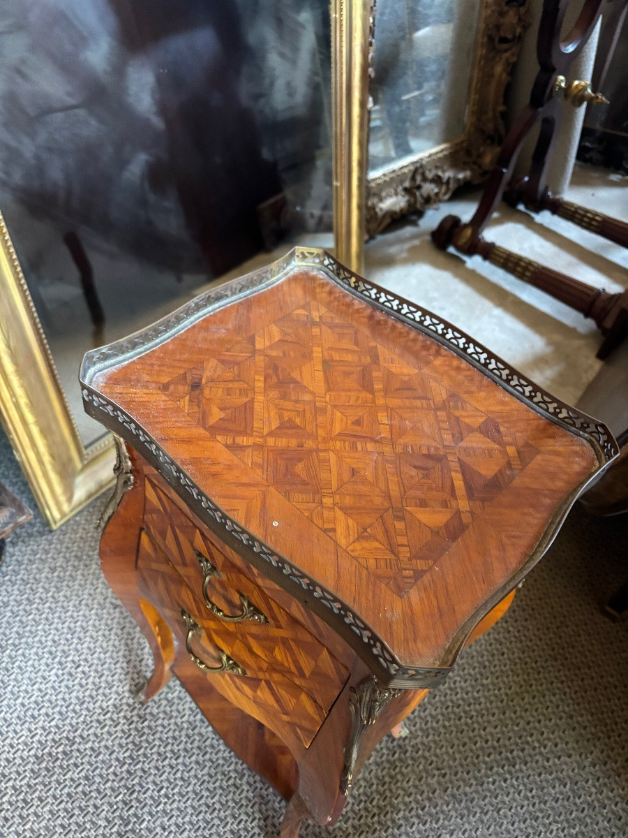 Pair Of Louis XV Style Marquetry Bedside Tables-photo-3