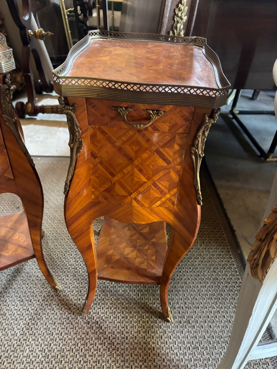 Pair Of Louis XV Style Marquetry Bedside Tables-photo-2