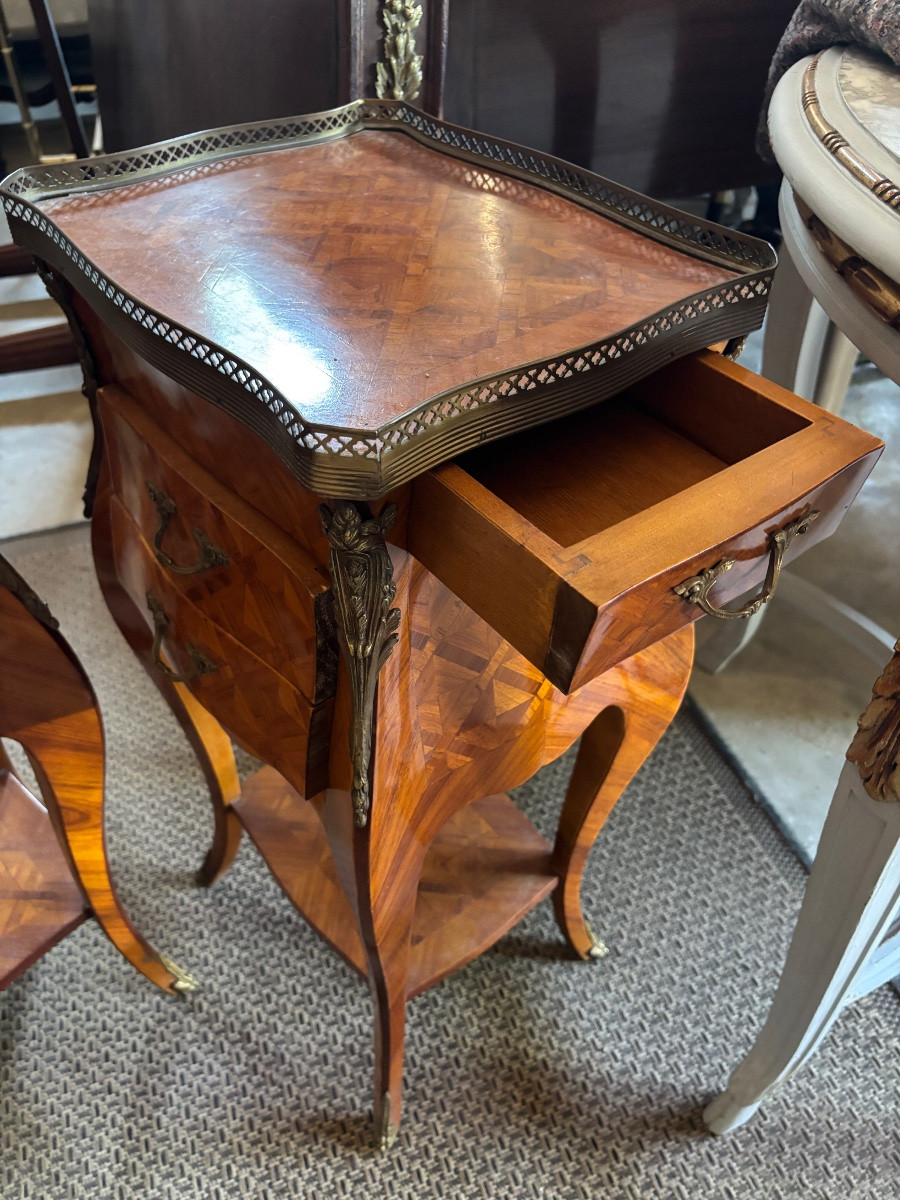 Pair Of Louis XV Style Marquetry Bedside Tables-photo-3