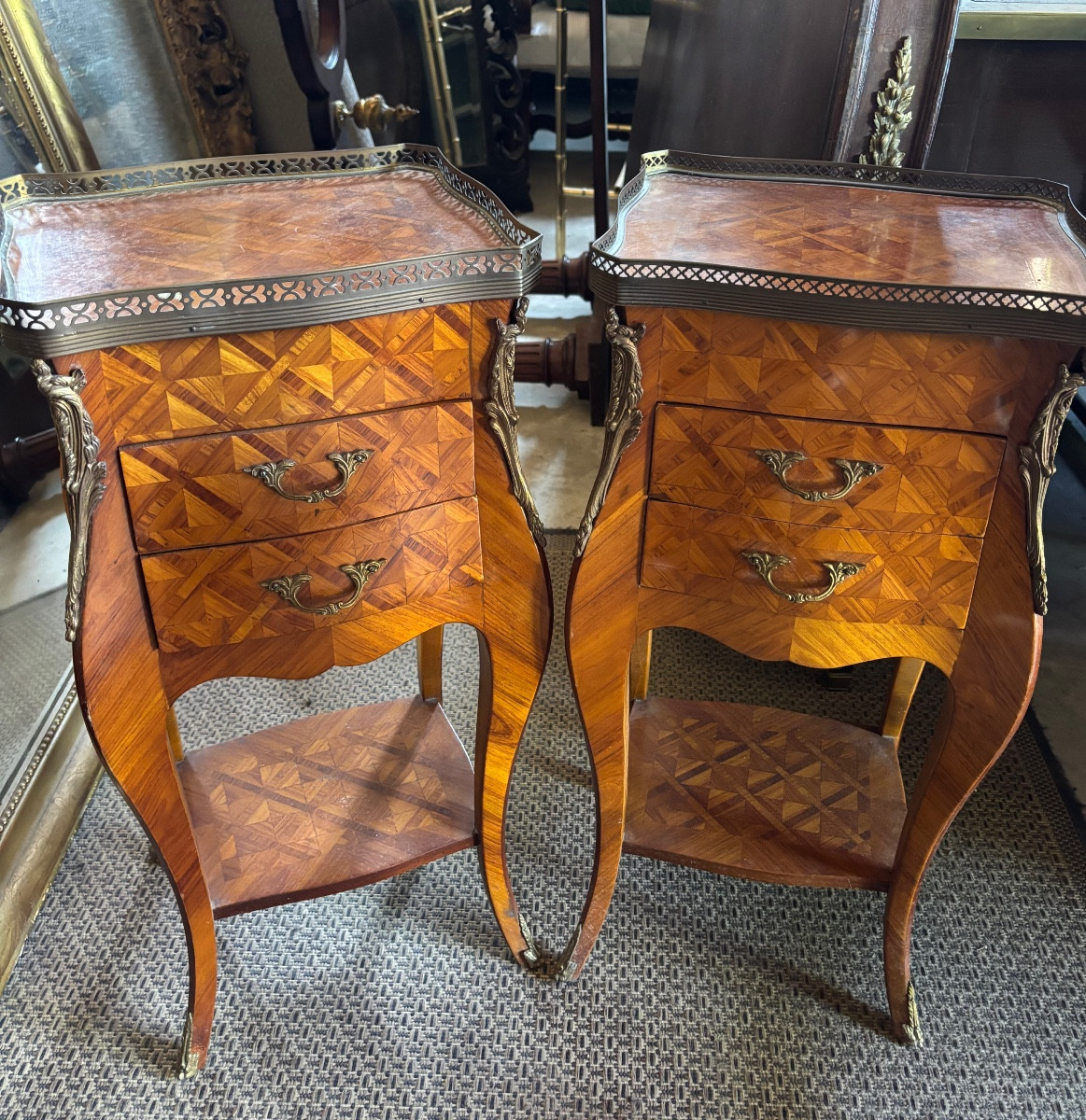 Pair Of Louis XV Style Marquetry Bedside Tables