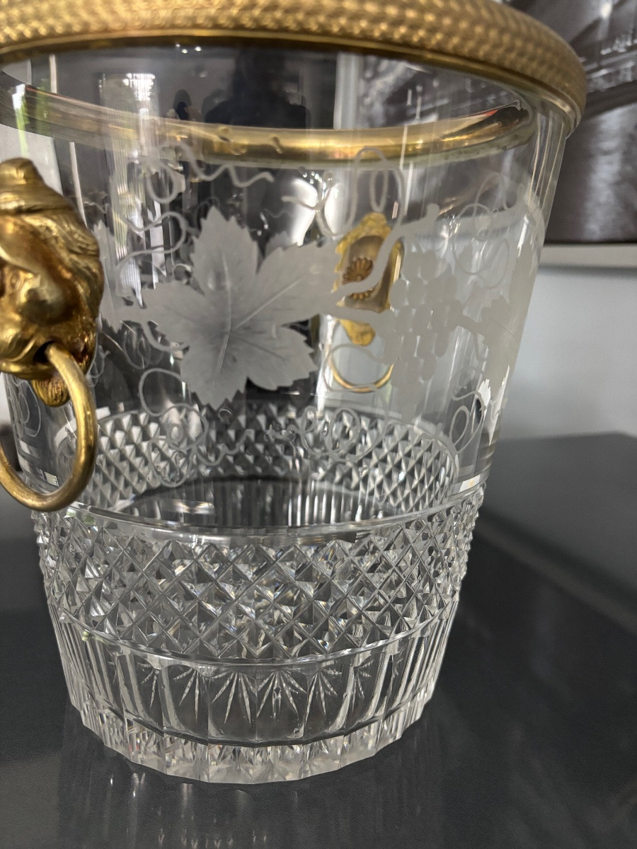Sceau à champagne cristal taillé et bronze -photo-3