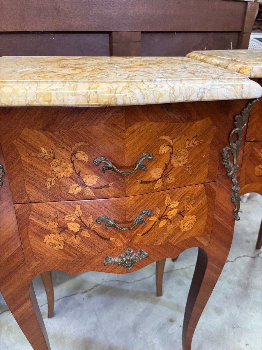 Paire de chevets marqueterie style Louis XV -photo-2