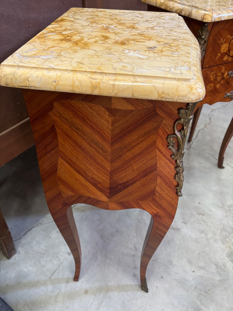 Paire de chevets marqueterie style Louis XV -photo-3
