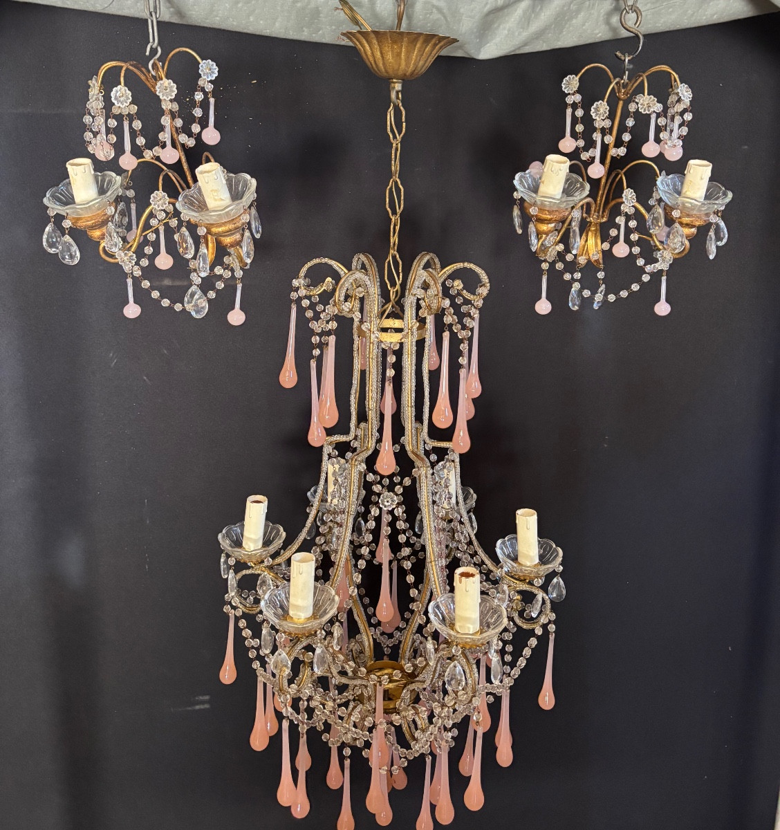 Lustre + 2 appliques pampilles 