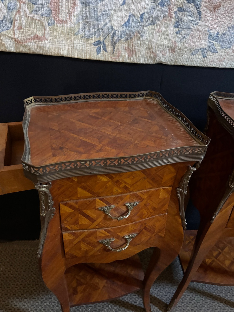 Paire de chevets style Louis XV marqueterie -photo-3