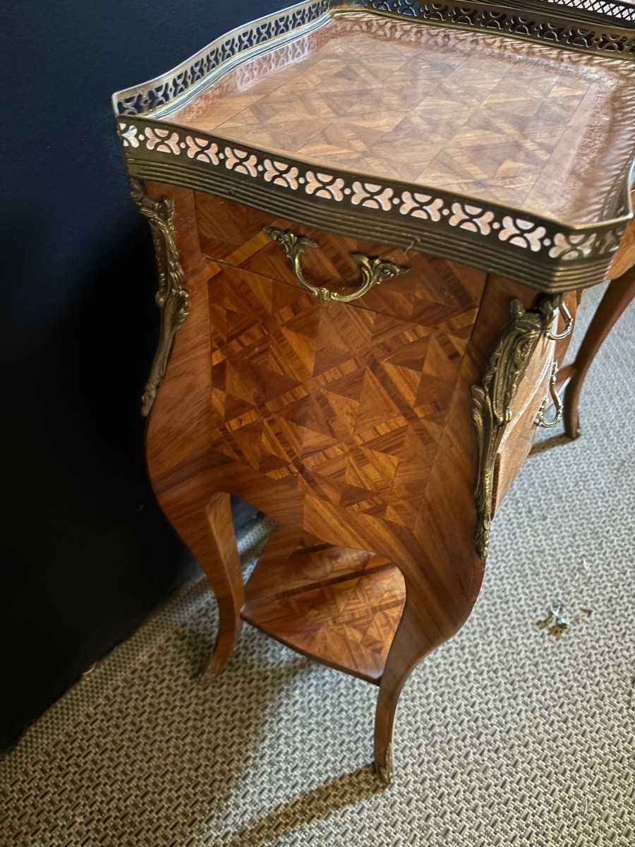 Paire de chevets style Louis XV marqueterie -photo-1