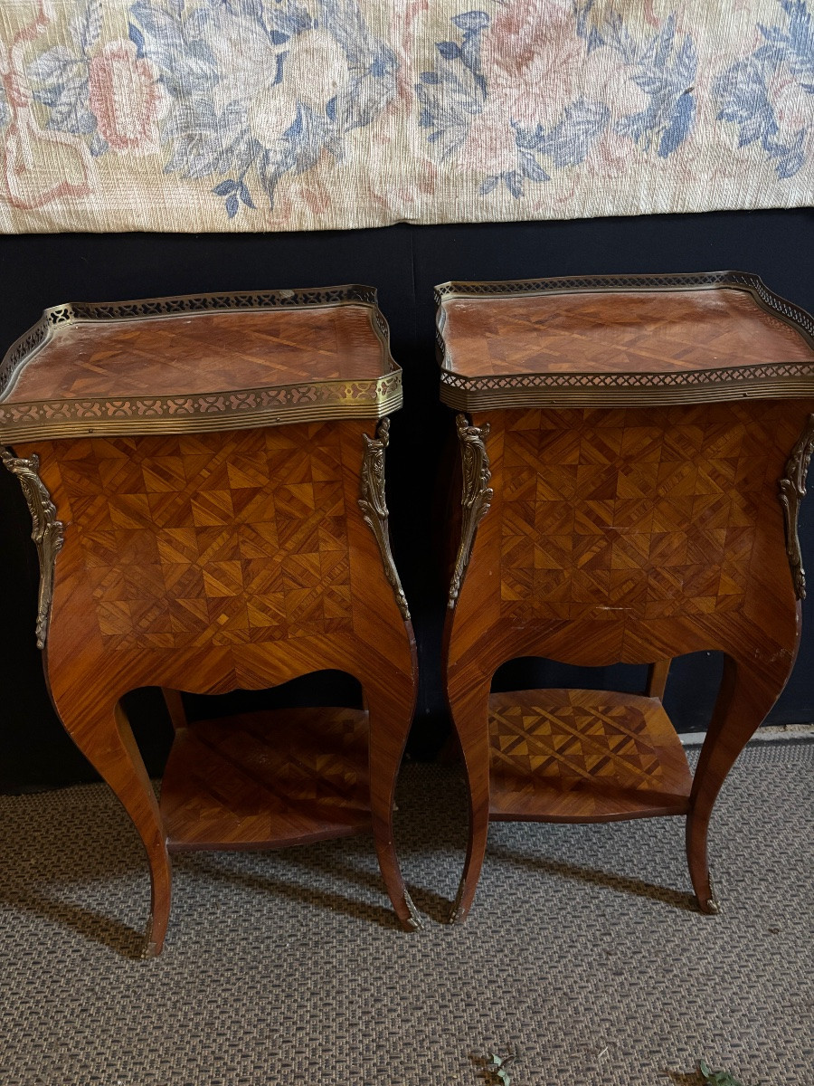 Paire de chevets style Louis XV marqueterie -photo-2