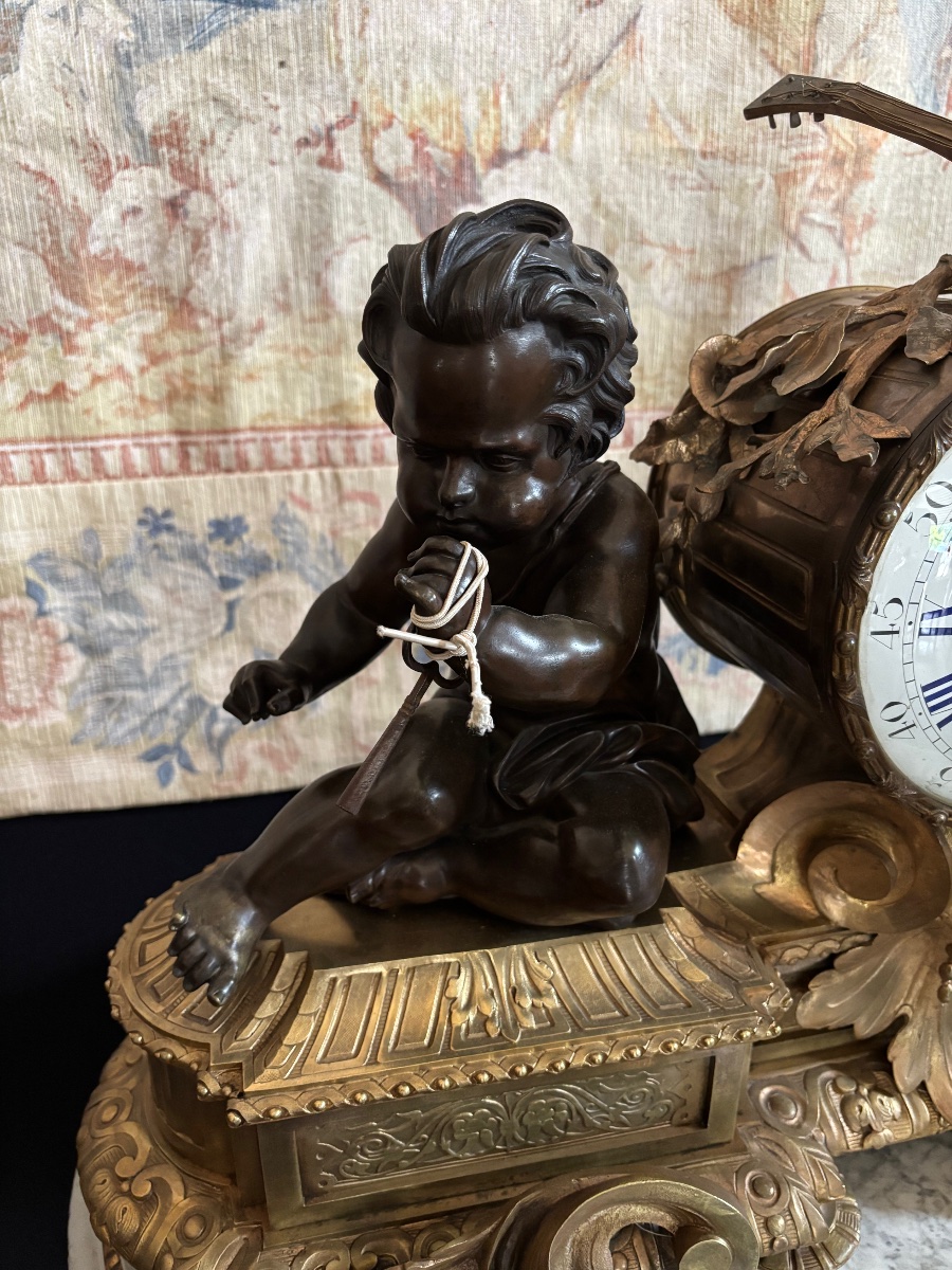 Important 2 Patina Bronze Clock From The Napoleon 3 Period-photo-3