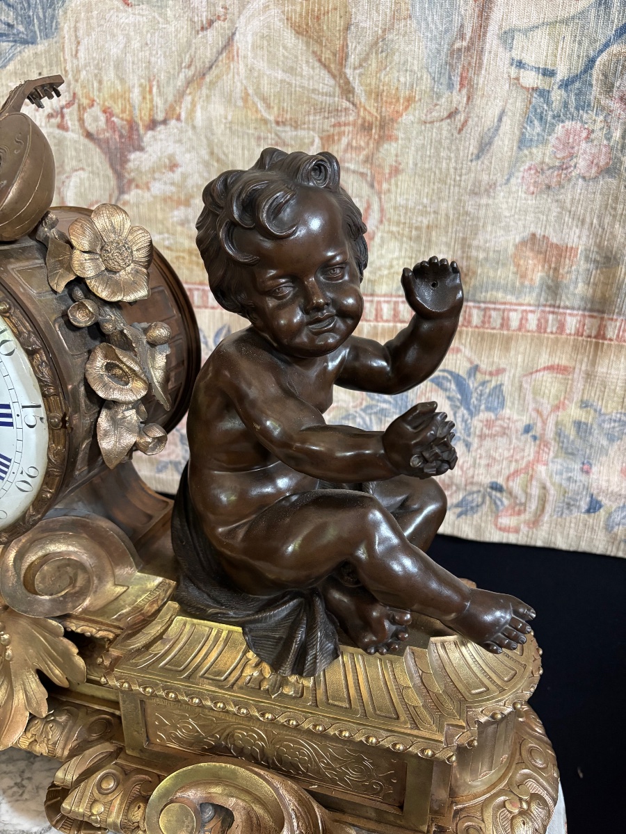 Important 2 Patina Bronze Clock From The Napoleon 3 Period-photo-1
