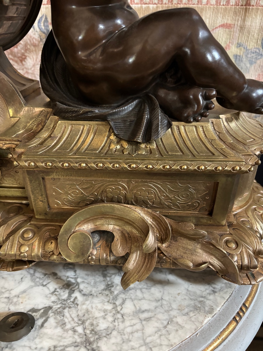 Important 2 Patina Bronze Clock From The Napoleon 3 Period-photo-2