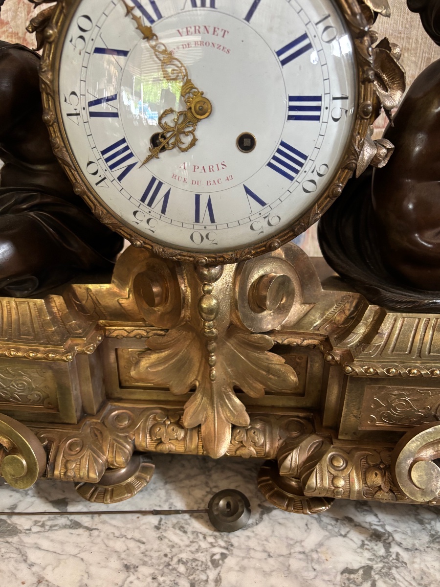 Important 2 Patina Bronze Clock From The Napoleon 3 Period-photo-3
