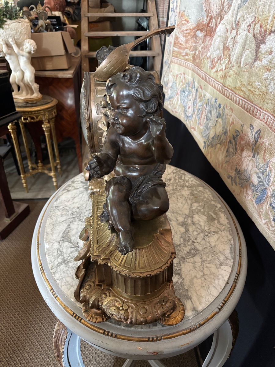 Important 2 Patina Bronze Clock From The Napoleon 3 Period-photo-4