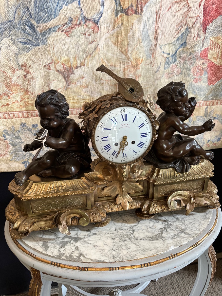 Important 2 Patina Bronze Clock From The Napoleon 3 Period