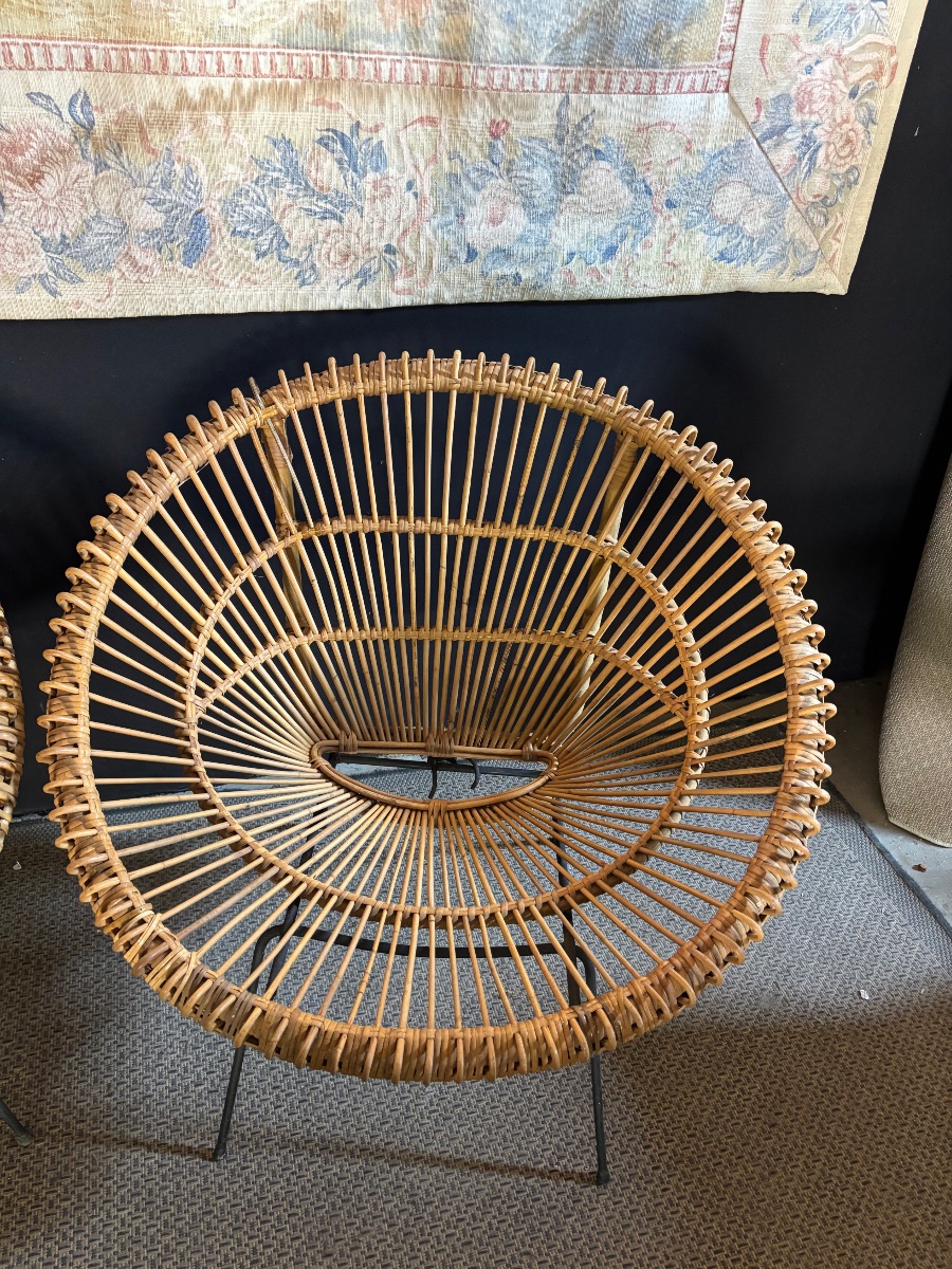 Paire de fauteuils rotin de Janine Abraham année 50-photo-2