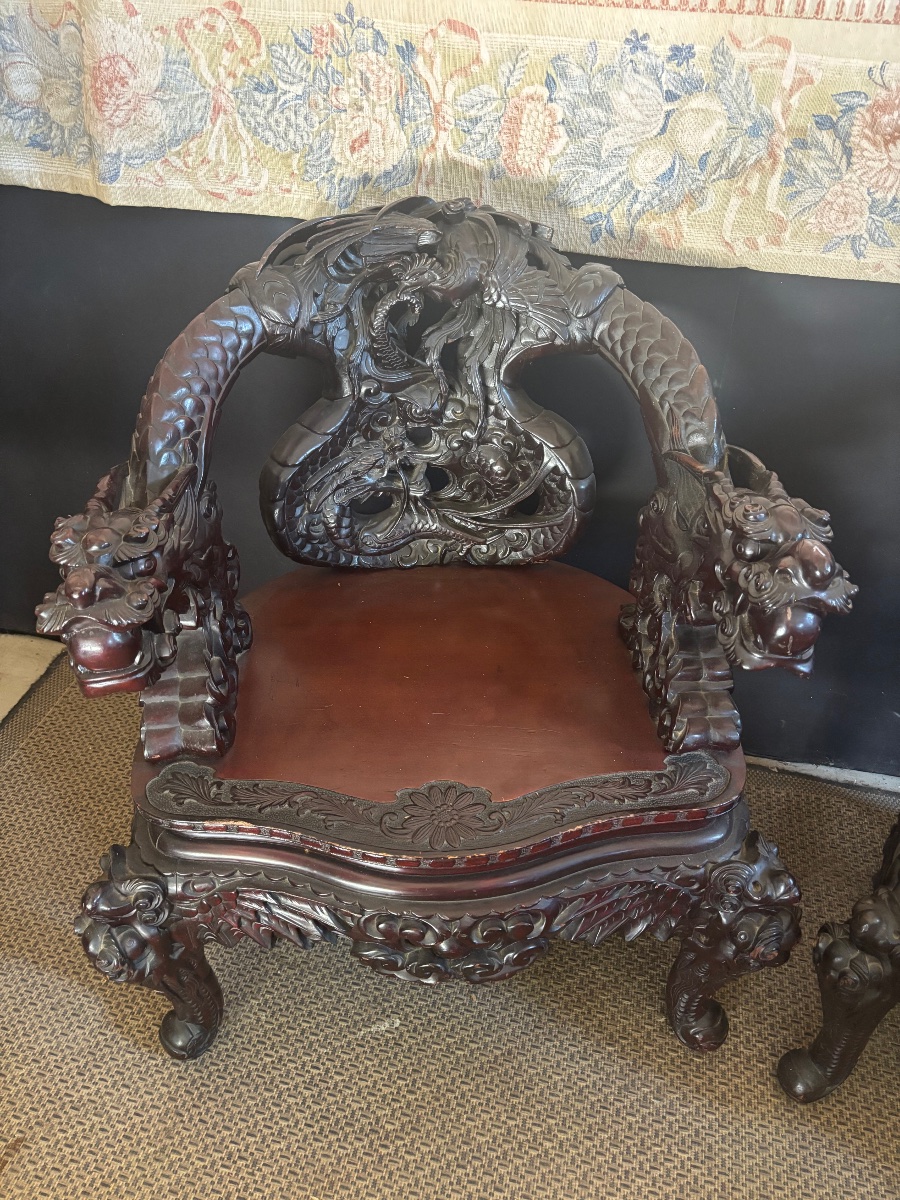 Pair Of Asian-style Throne Armchairs -photo-2