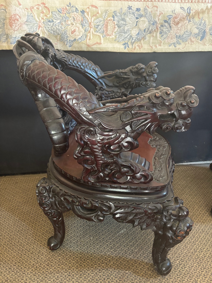 Pair Of Asian-style Throne Armchairs -photo-3